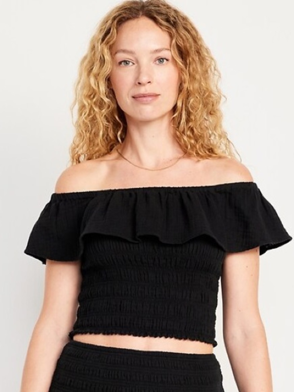 Old Navy Black Off-Shoulder Ruffle Crop Top